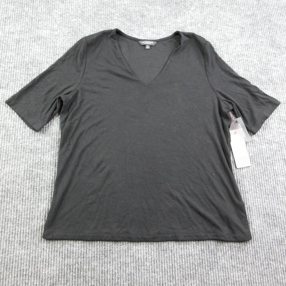 Liverpool Los Angeles T-Shirt Womens 1X Black Jersey V-Neck 3/4 Sleeve NWT